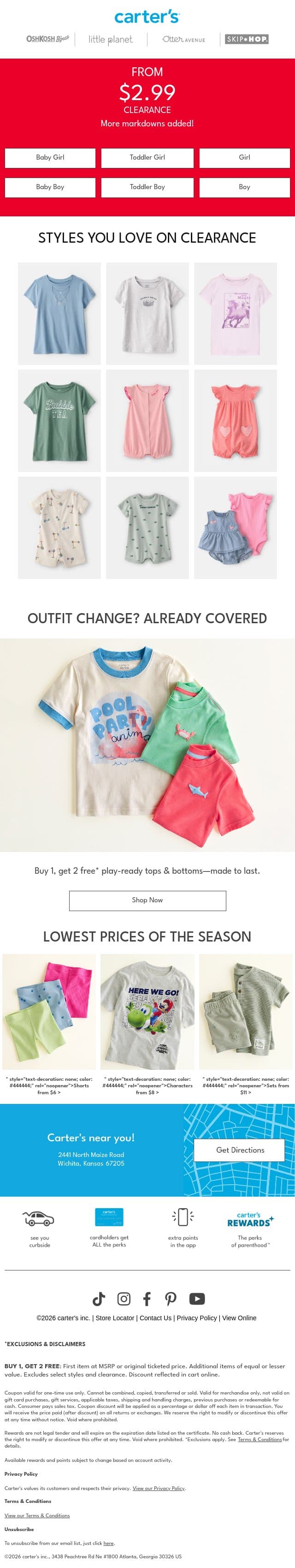 Clearance from $2.99!🔥 email from Carter's screenshot