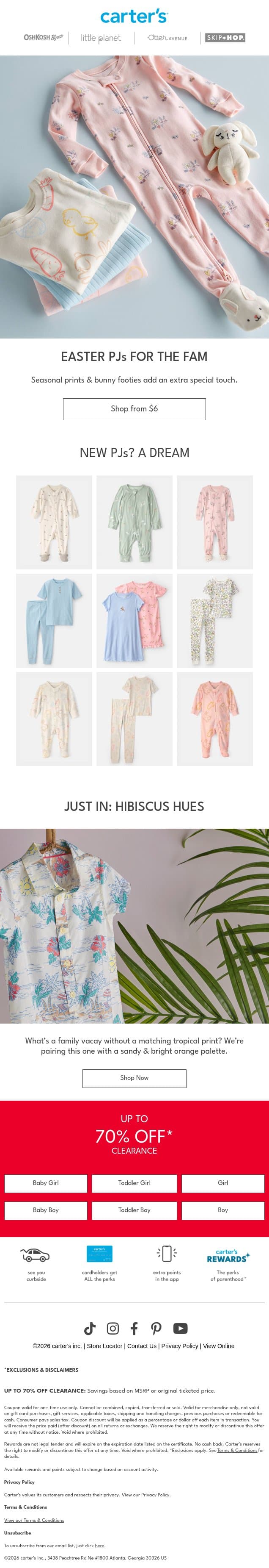 EASTER PJs 🌸 for the crew email from Carter's screenshot