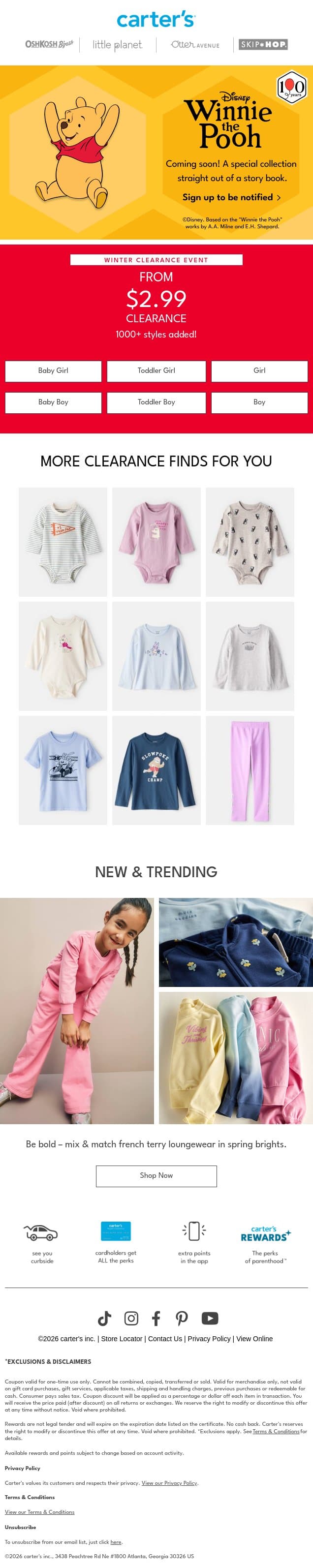 HURRY >> Winter clearance ends soon! 🔥🔥🔥 email from Carter's screenshot
