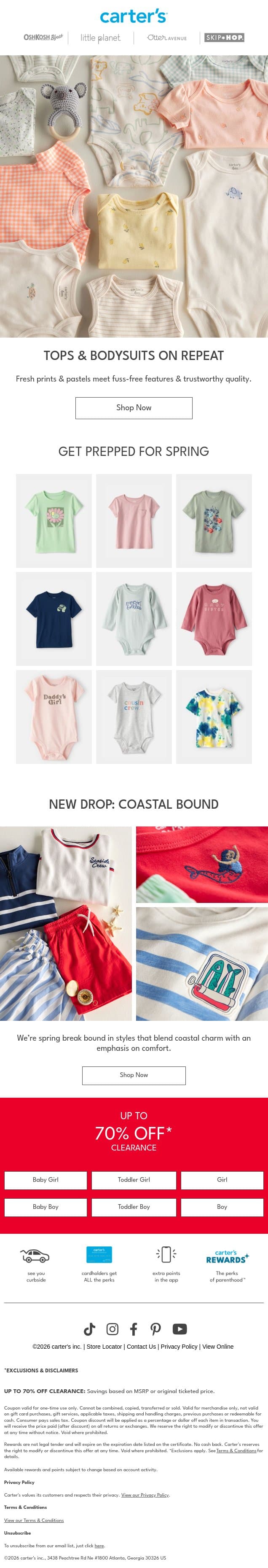 From $5: TOPS & BODYSUITS 🙌 email from Carter's screenshot