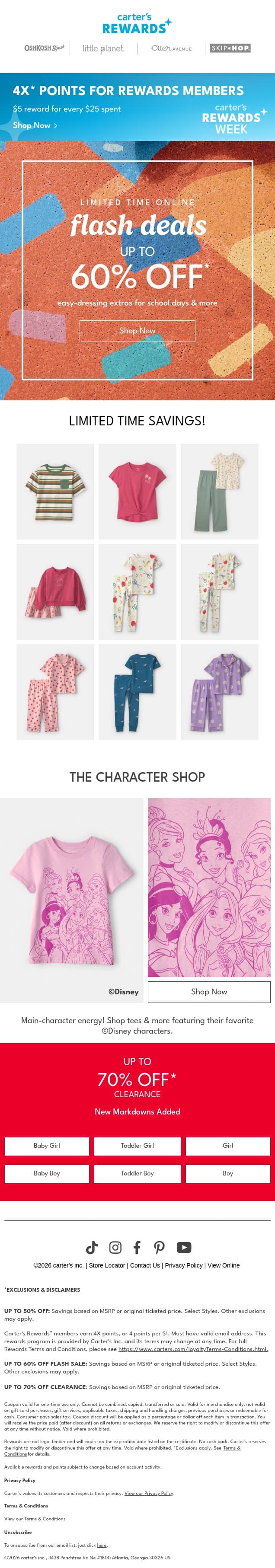 Up to 60% off* online! (LIMITED TIME) 🌟 email from Carter's screenshot