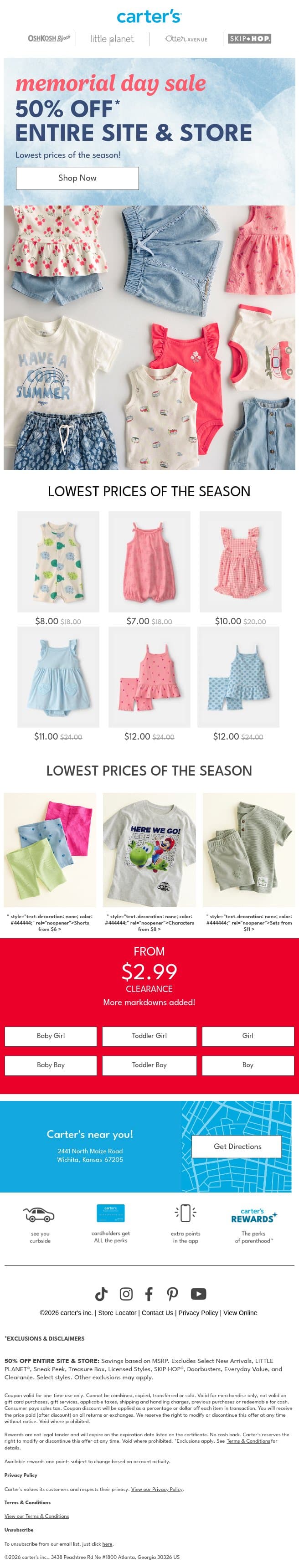 50% off ENTIRE site & store* ❤️🩵 email from Carter's screenshot