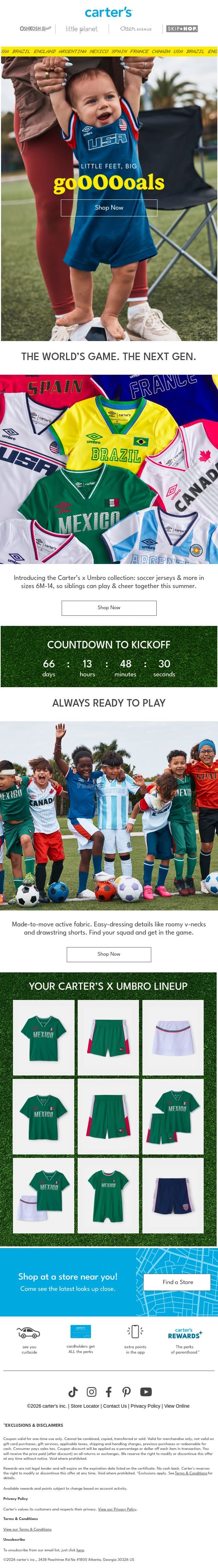 Just dropped! Carter’s x Umbro ⚽ email from Carter's screenshot