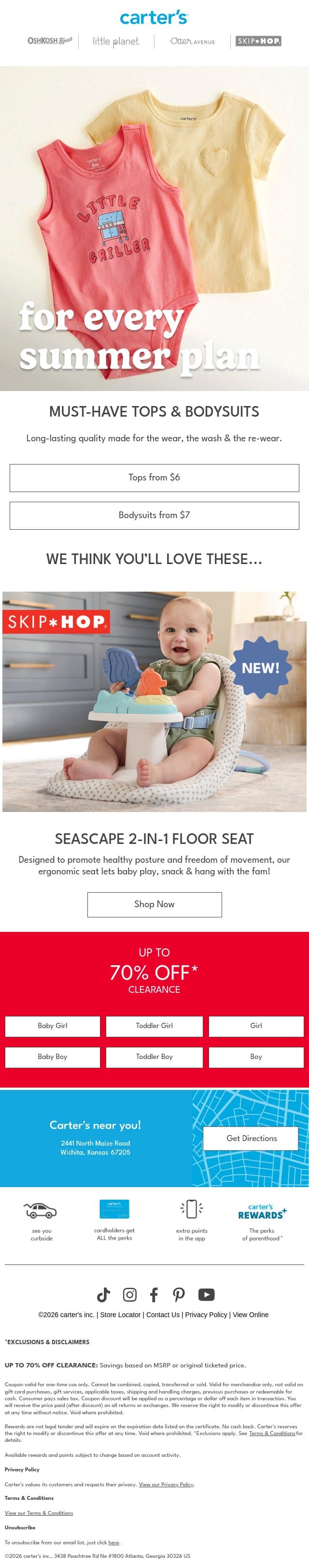Stock up and save on sunny-day styles from $6! email from Carter's screenshot
