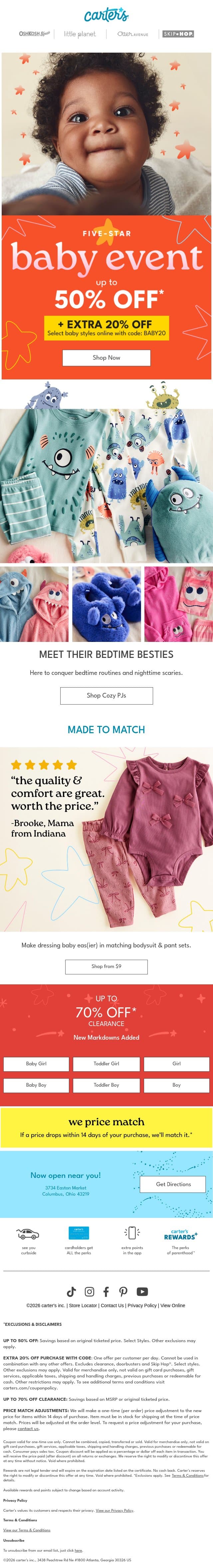 🌟 5-Star baby event 🧸 Up to 50% off* email from Carter's screenshot