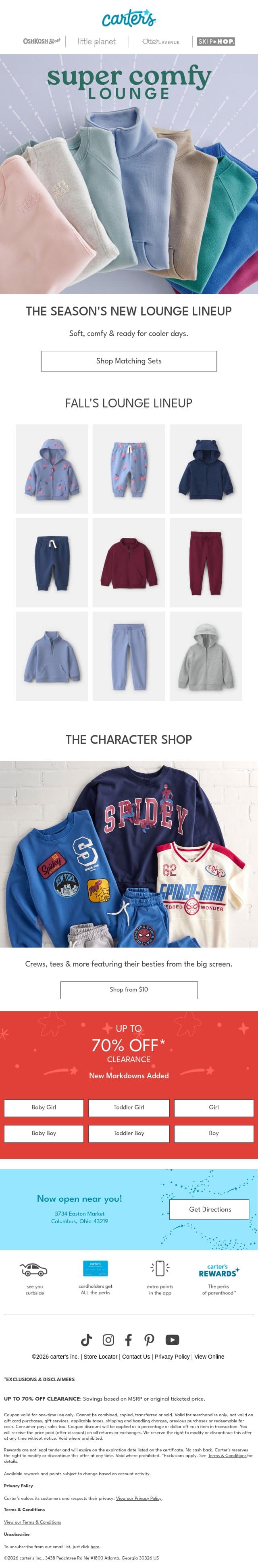 Super comfy lounge faves from $5 ❣️ email from Carter's screenshot