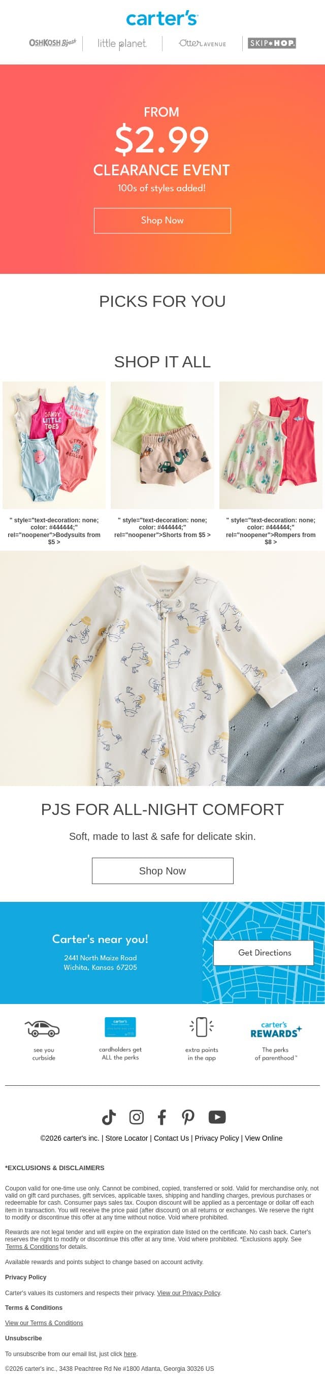 100s of styles added to clearance! email from Carter's screenshot