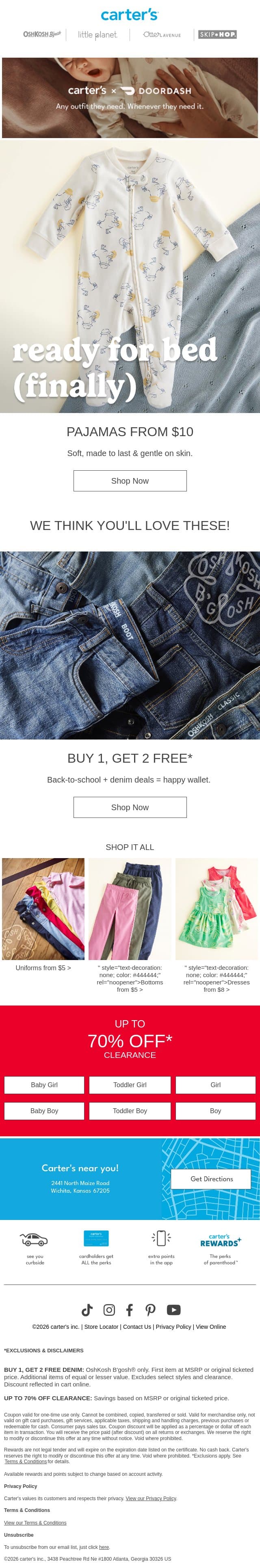 Bedtime starts now 🙌☁️ From $10 email from Carter's screenshot