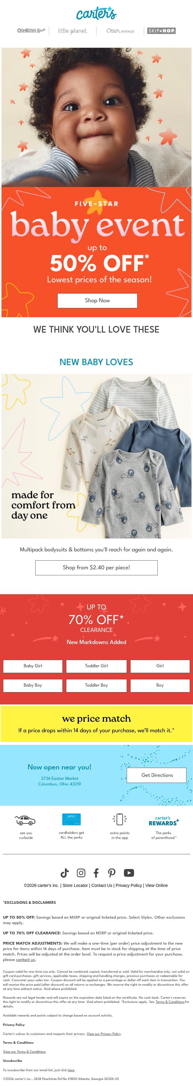 🌟 5-Star baby event — Up to 50% off* ✨ email from Carter's screenshot