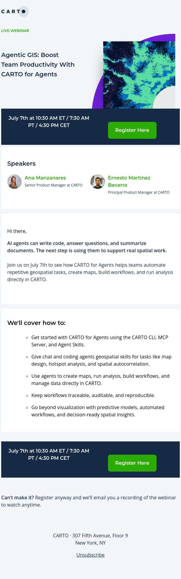 Watch AI Agents work directly in CARTO email from CARTO screenshot