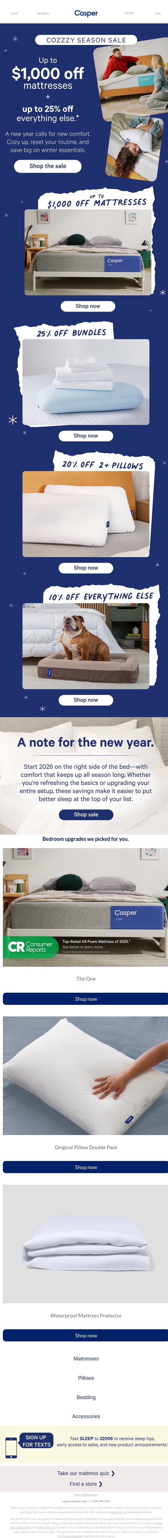 Get cozy with up to $1,000 off mattresses 😴 email from Casper screenshot