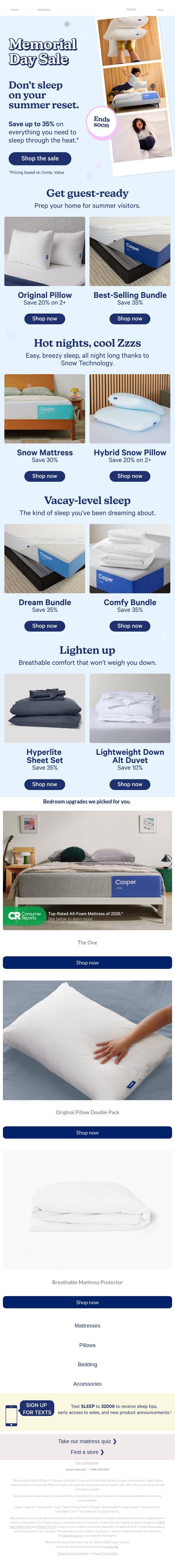 Save up to 35% on your summer reset email from Casper screenshot