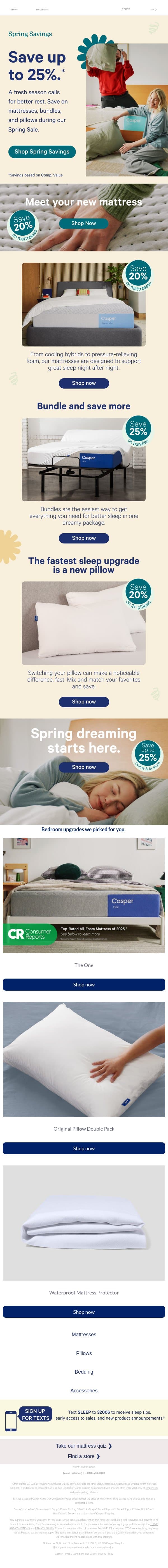 Up to 25% savings start now.* email from Casper screenshot