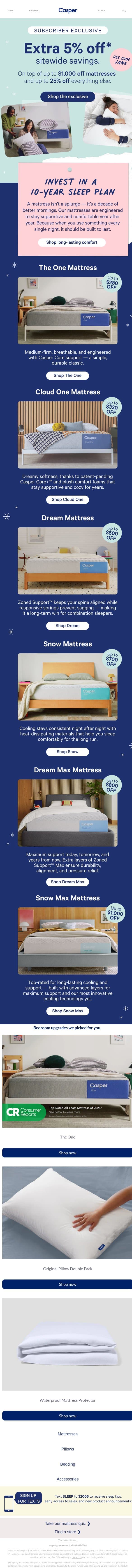 Get an extra 5% on top of sitewide savings. email from Casper screenshot