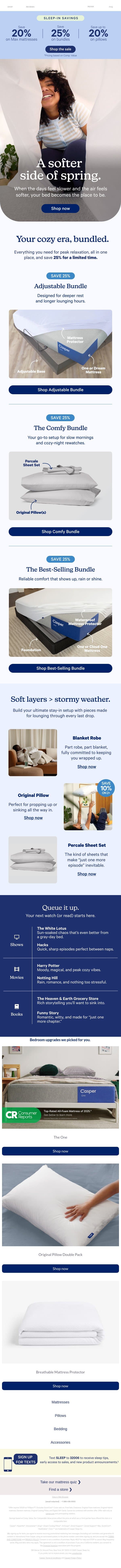 Reliably cozy, rain or shine. email from Casper screenshot