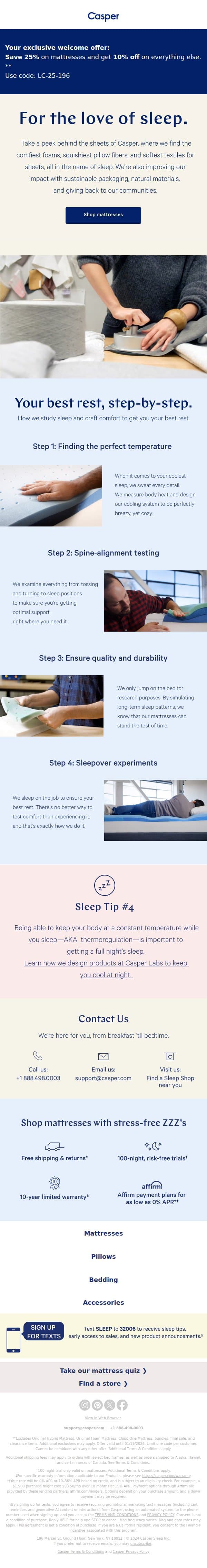 Our best welcome offer: 25% off mattresses. email from Casper screenshot