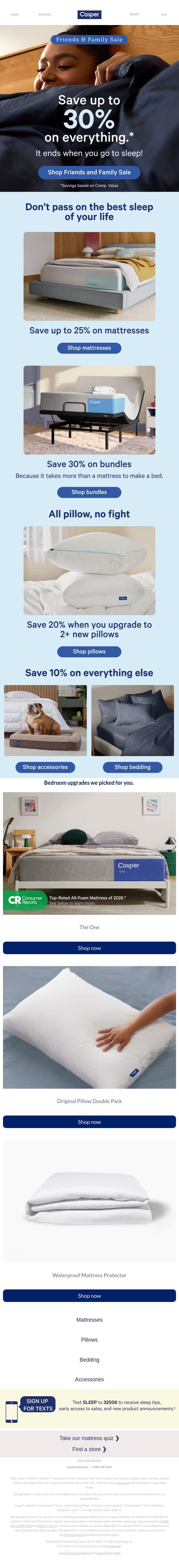 Save up to 30% before midnight tonight!* email from Casper screenshot