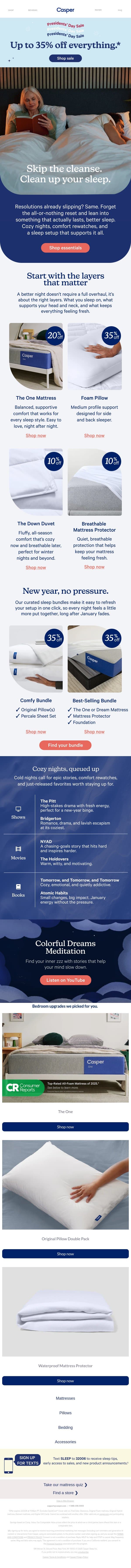 Resolutions fade. Cozy nights don’t. ❄️ email from Casper screenshot