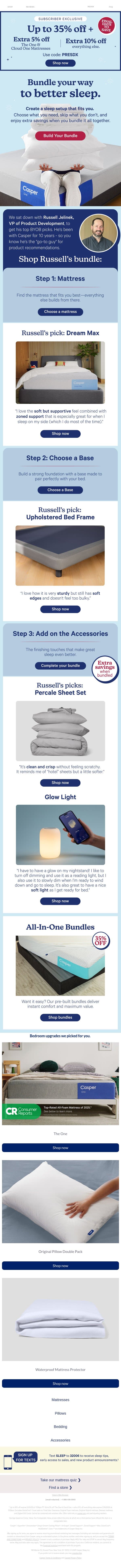 Ends tomorrow: Your exclusive extra 10% off. email from Casper screenshot