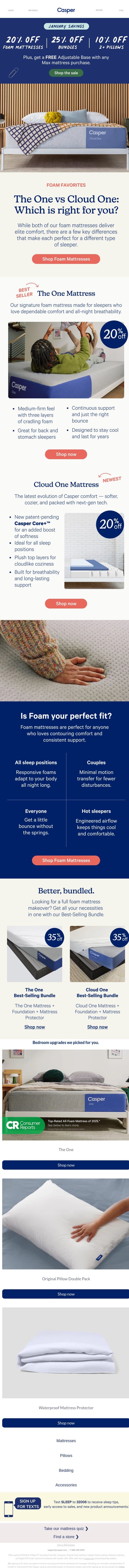 Save 20% on Foam Mattresses email from Casper screenshot