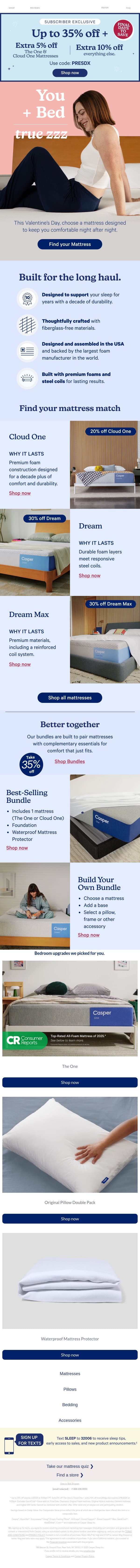 You + better sleep = true love email from Casper screenshot