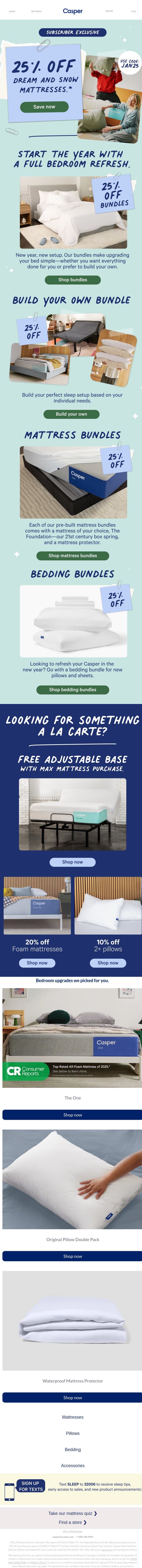 25% off a full sleep refresh. email from Casper screenshot