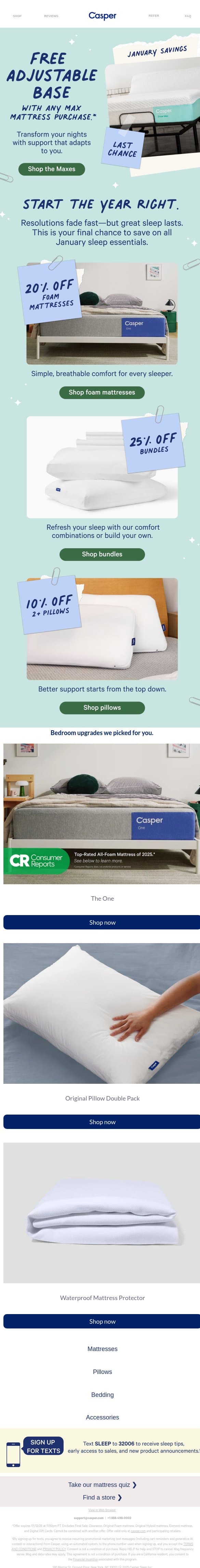 Last chance for a free Adjustable Base ⏰ email from Casper screenshot
