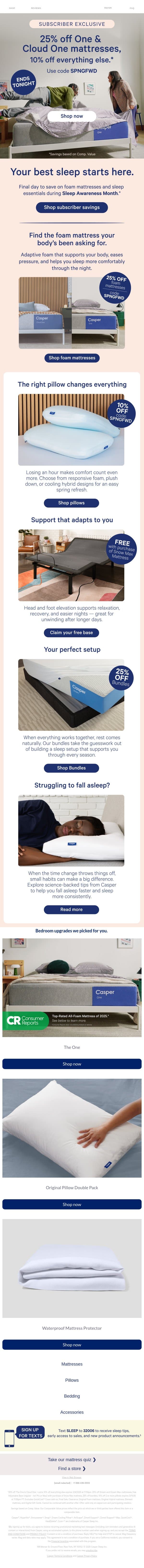 Exclusive savings end tonight. email from Casper screenshot