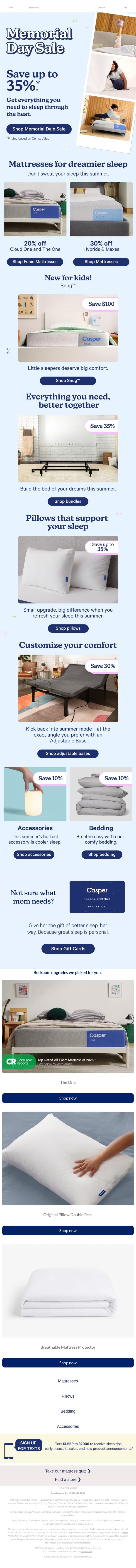 Memorial Day Sale: save up to 35% email from Casper screenshot
