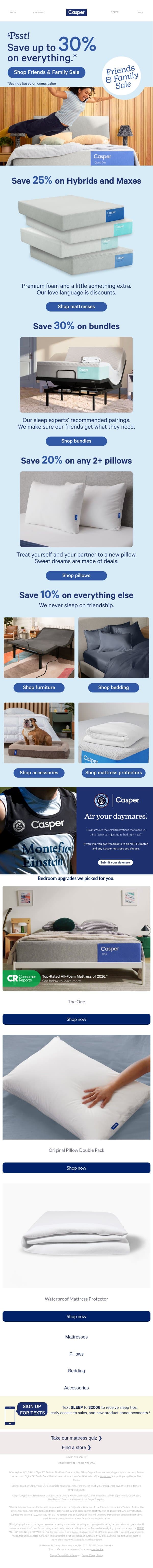 Friends and fam sale! email from Casper screenshot