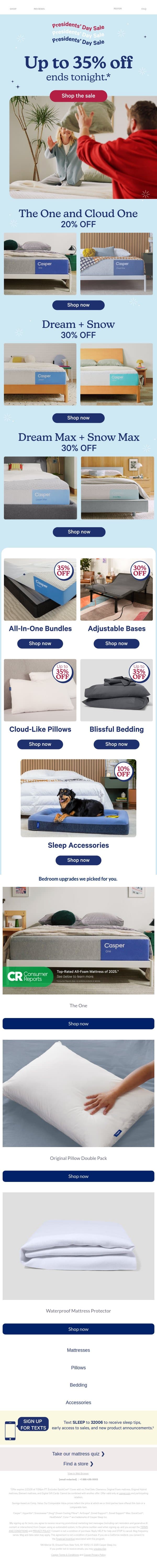 Final Hours—up to 35% Off Sitewide* email from Casper screenshot