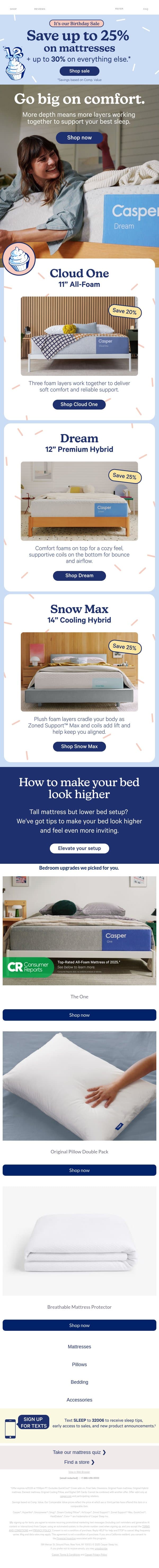 Save up to 25% on the right mattresses for you.* email from Casper screenshot
