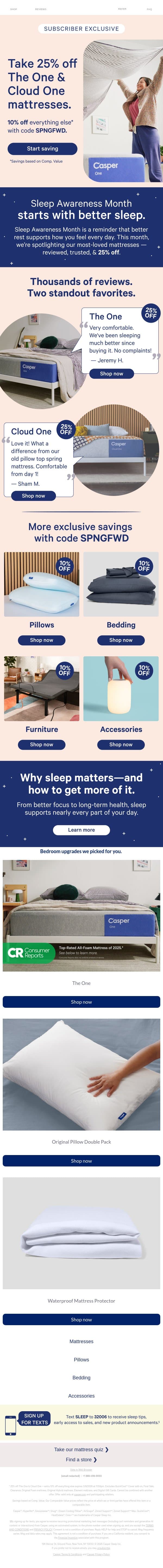 Upgrade your sleep. Save 25%. email from Casper screenshot