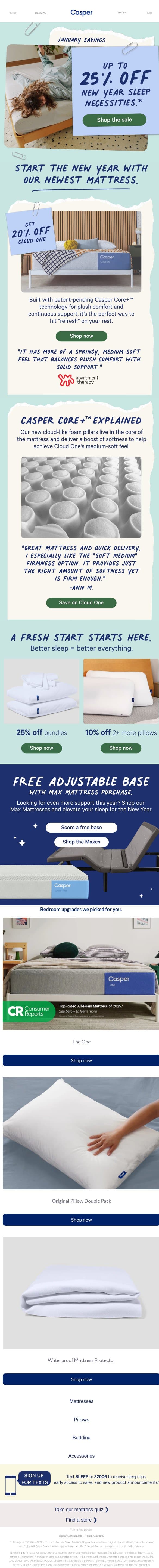Our newest mattress, now 20% off. email from Casper screenshot