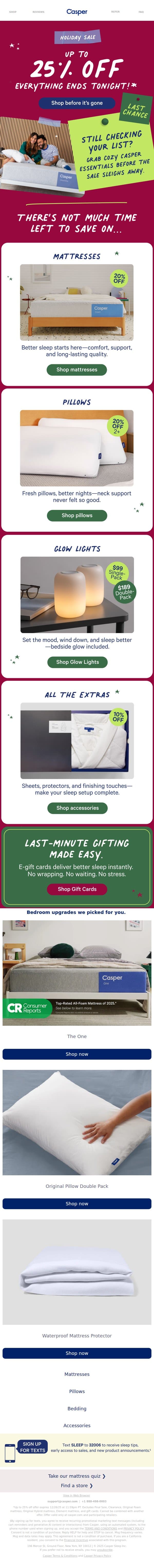 Final Hours: up to 25% Off Everything! email from Casper screenshot