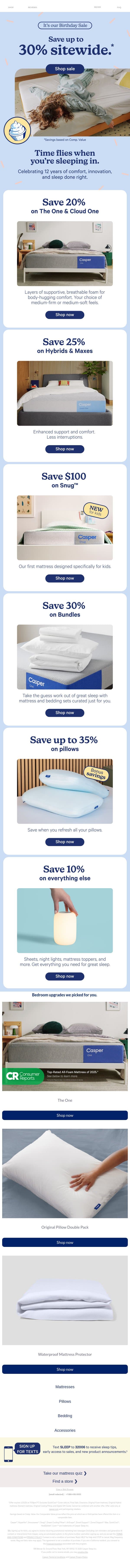 Celebrate 12 years with up to 30% savings.* email from Casper screenshot