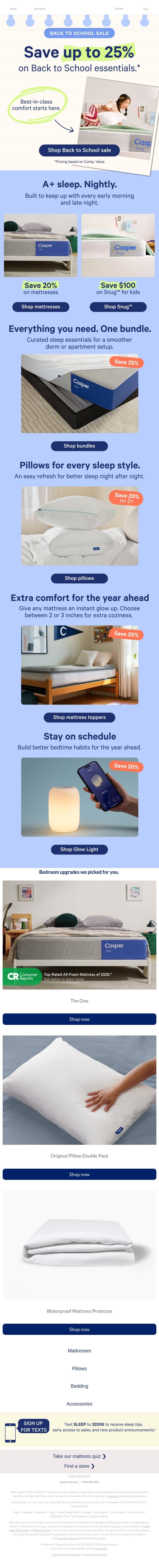 Save up to 25% during our Back to School sale.* email from Casper screenshot