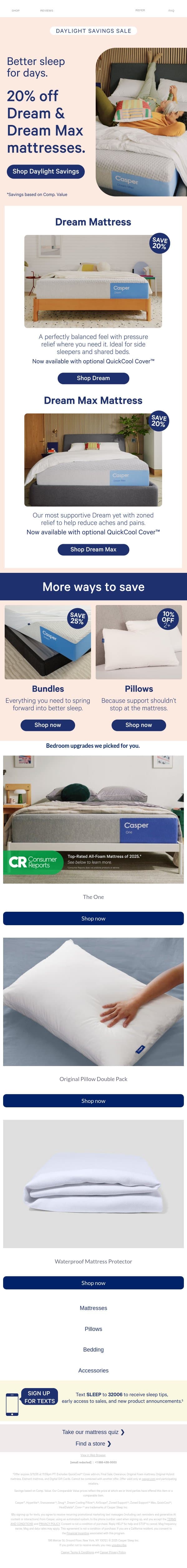 Save 20% on your dream sleep. email from Casper screenshot