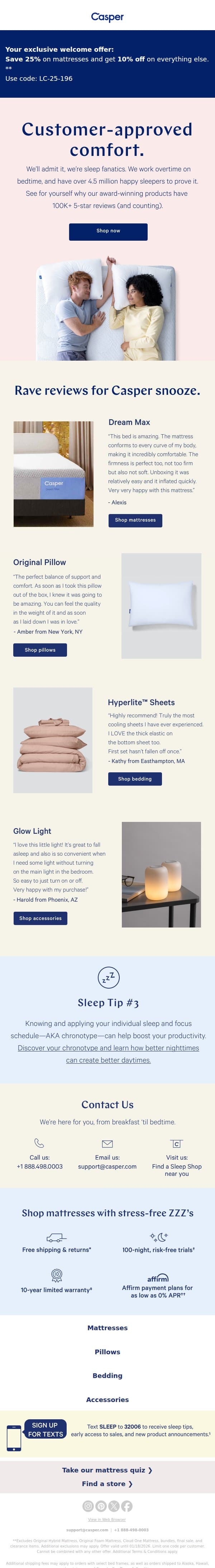Save up to 25% on customer-approved snooze. email from Casper screenshot