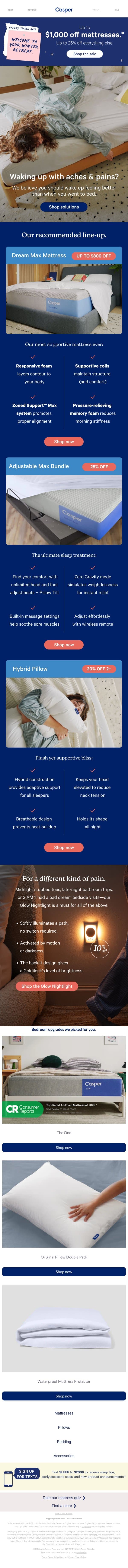 Up to 25% off solutions for aches & pains. email from Casper screenshot