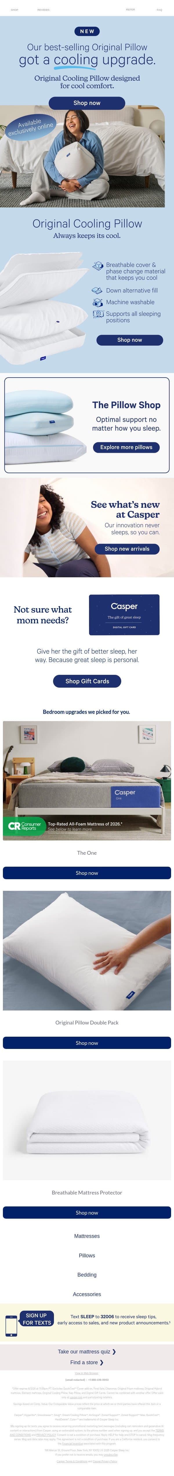 Meet the Original Cooling Pillow. email from Casper screenshot