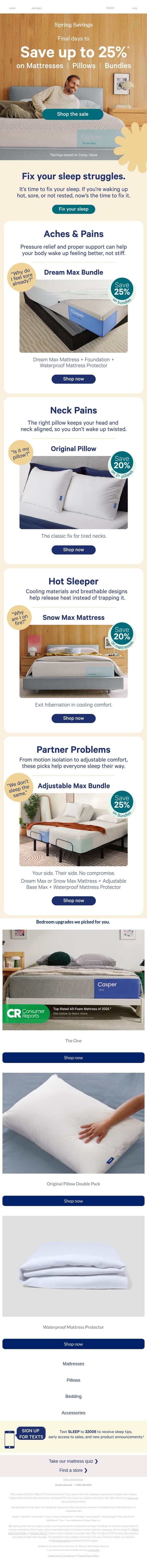 Your sleep problems, solved. email from Casper screenshot