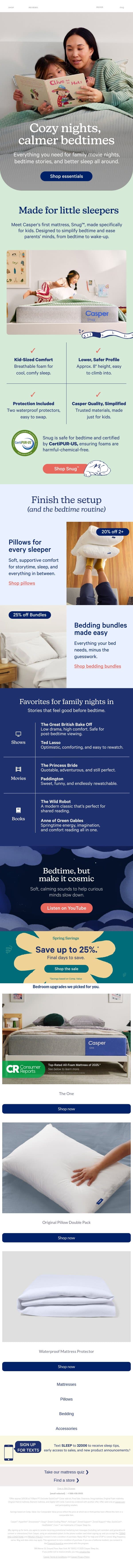 Bedtime favorites, March edition email from Casper screenshot