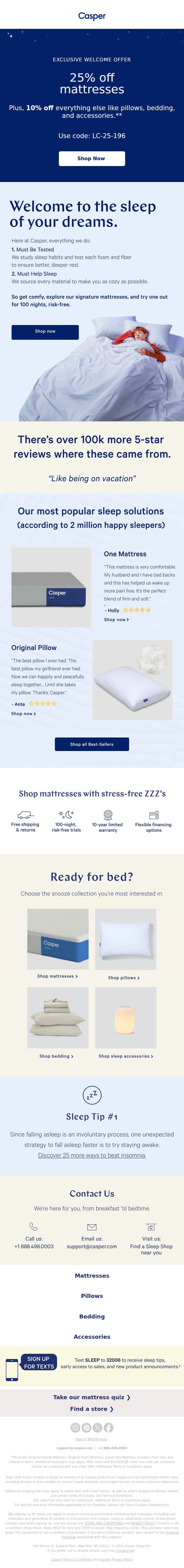 Welcome to the Casper dream team. email from Casper screenshot