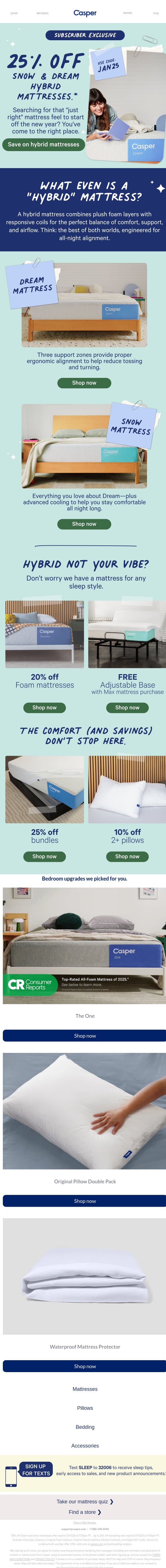 25% off Snow & Dream Mattresses 👀 email from Casper screenshot