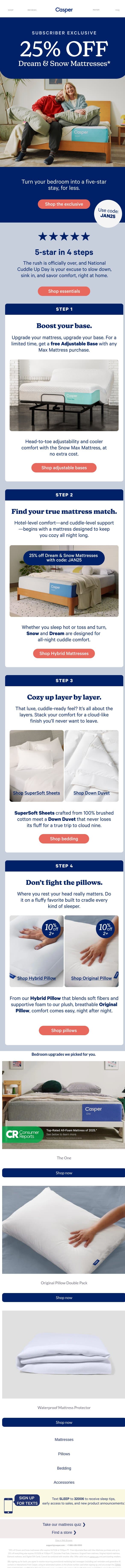 Five-Star Cuddles email from Casper screenshot