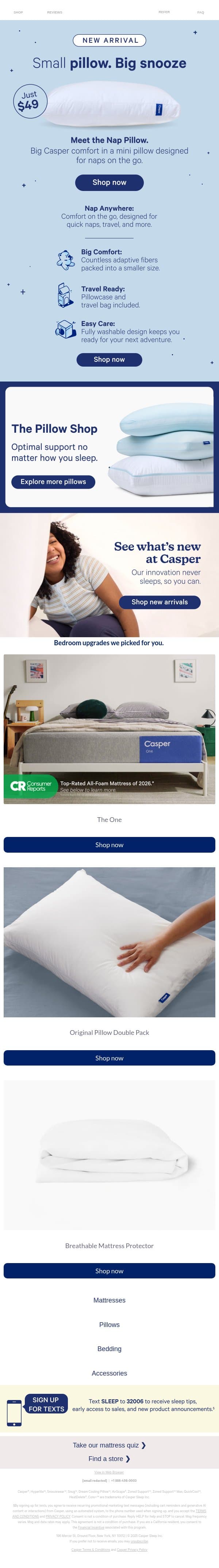Meet the Nap Pillow email from Casper screenshot