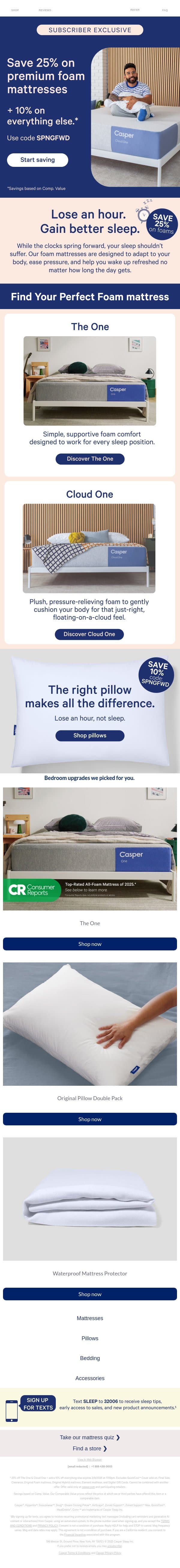 Exclusive offer 25% off foam mattresses 🌼 email from Casper screenshot
