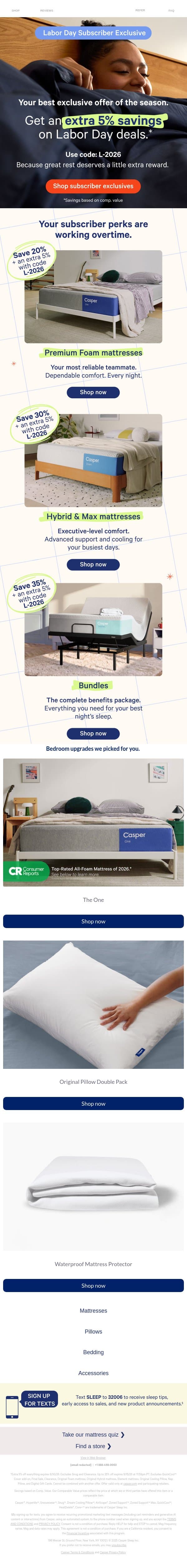 Extra 5% savings just for you.* email from Casper screenshot
