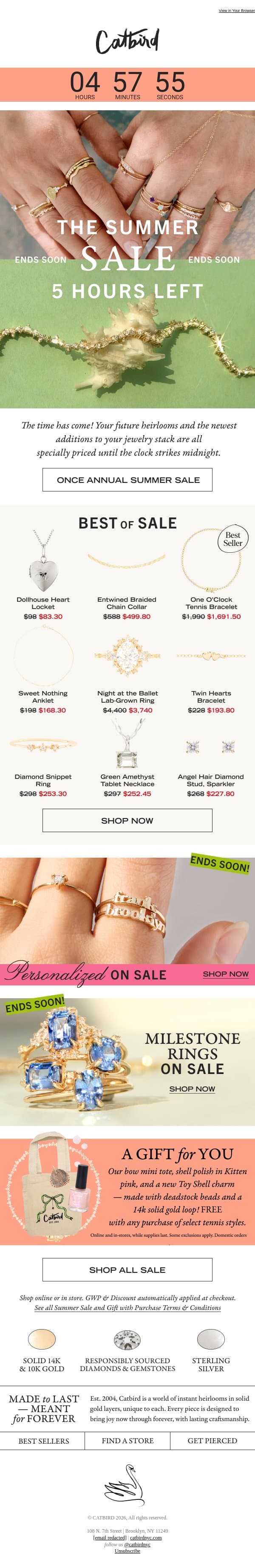SUMMER SALE ⏰ 5 More Hours email from Catbird screenshot